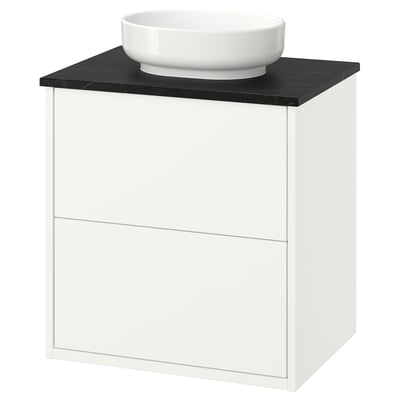 HAVBÄCK / VINDELÄLVEN Wash-stnd w drawers/wash-basin, white/black marble effect, 62x49x77 cm
