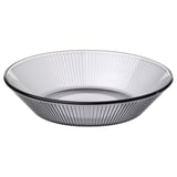 HAVSGÄDDA grey glass dinner plate, round with ridged design.