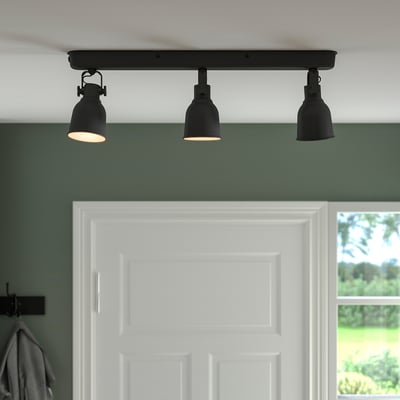 HEKTAR black ceiling light with 3 adjustable spotlights, rustic factory style design.