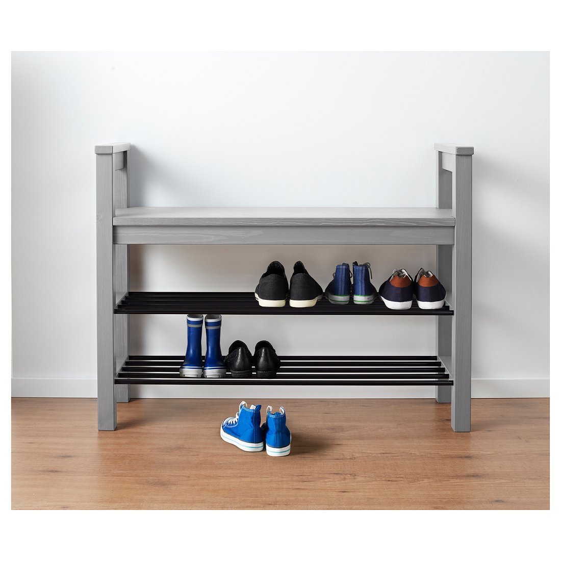 HEMNES Bench with shoe storage grey stained IKEA