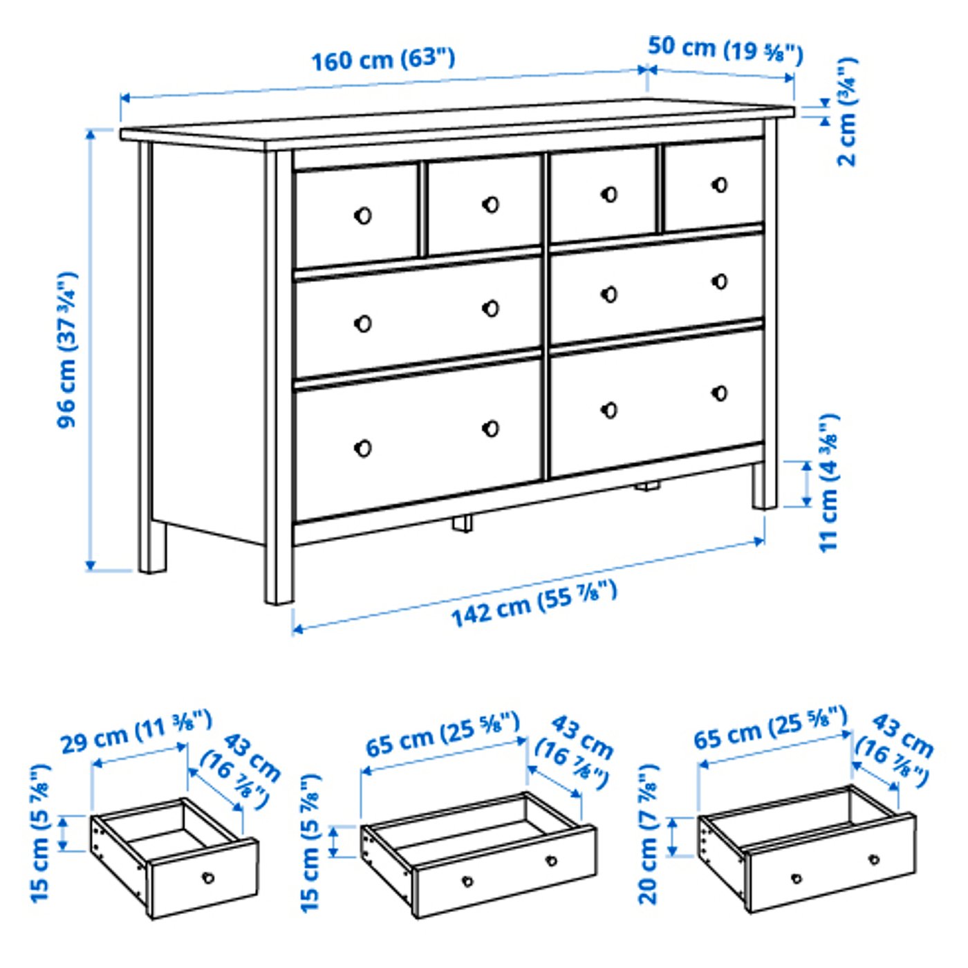 HEMNES Chest of 8 drawers, white stain, 160x96 cm - IKEA