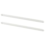 Two white metal rods with rounded ends lie parallel. Used for organizing. Made of epoxy/polyester powder coated steel.