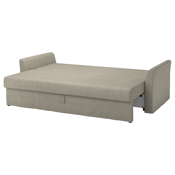 HOLMSUND beige sofa-bed, sleek & modern design, joiner-up style, light fabric, converts to bed easily.