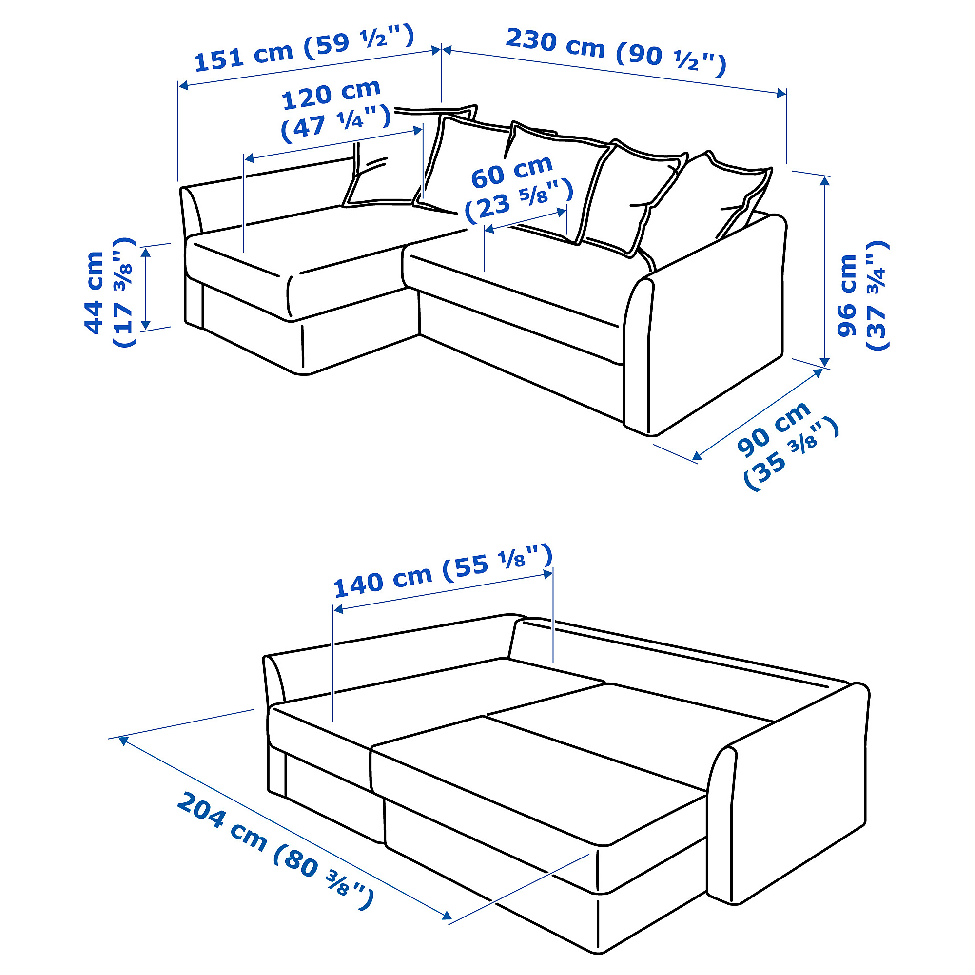 HOLMSUND Corner sofabed, Nordvalla medium grey, Height including back