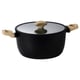 Option: Black casserole with wood handles & glass lid, non-stick.