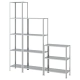 Galvanized steel HYLLIS shelves, multi-tiered, empty.
