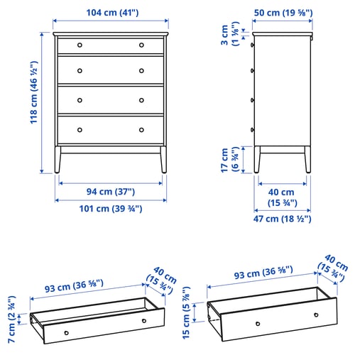 Illustration with measurements for the product: IDANÄS.