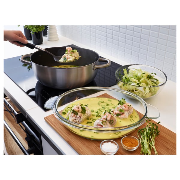 IKEA 365+ Casserole with lid, stainless steel, clear glass, Length 40