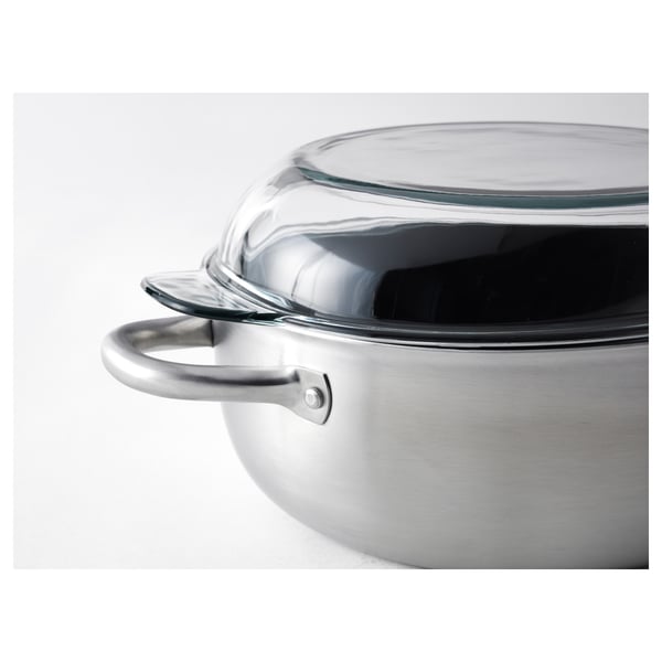 IKEA 365+ Casserole with lid, stainless steel, clear glass, Length 40