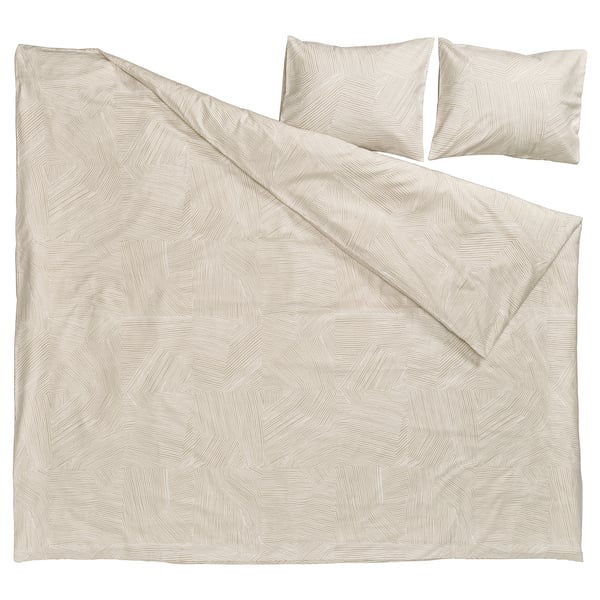 JÄRNTRÄD Duvet cover and 2 pillowcases, light beige/white, 240x220/50x60 cm