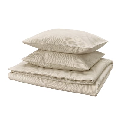 JÄRNTRÄD Duvet cover and 2 pillowcases, light beige/white, 240x220/50x60 cm