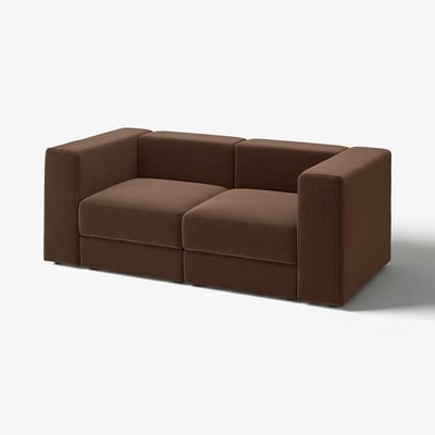 Modern brown corduroy sofa, modular design with clean lines and deep seats. Ideal for comfort and versatility.