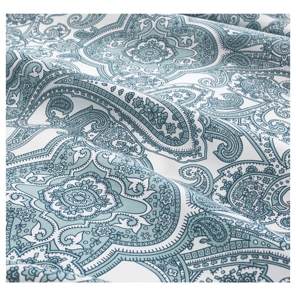 JÄTTEVALLMO Fitted sheet, white/blue, 160x200 cm