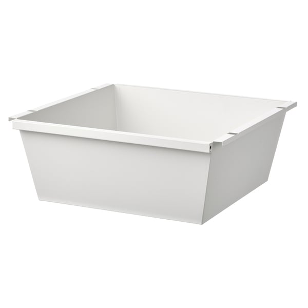 A JOSTEIN storage bin in white, made of galvanized steel with a powder-coated surface, designed for both indoor and outdoor use.