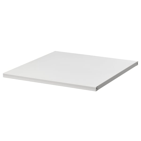 A white JOSTEIN metal shelf, rectangular, with smooth edges, suitable for use indoors or outdoors.