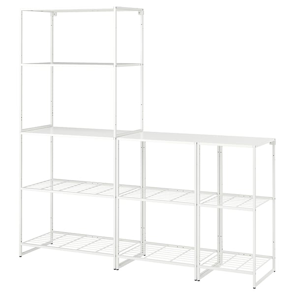 The JOSTEIN white metal storage system with multiple shelves, suitable for humid spaces.