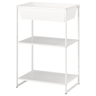 White JOSTEIN 3-tier metal storage shelf for indoor/outdoor use.