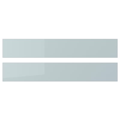 KALLARP modern grey-blue glossy kitchen drawer fronts, sleek, rectangular with smooth, recycled material surfaces.
