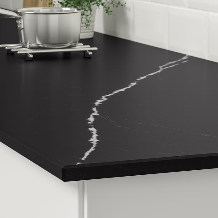 KASKER custom made worktop, matt black/marble effect quartz, 1 m²x2.0 cm IKEA