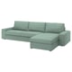 KIVIK light green sofa, fabric, l-shaped, modern design, three cushions, one armrest.