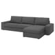 Dark grey KIVIK sectional sofa, modern design, left-facing chaise, upholstered in soft fabric.