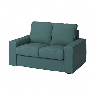 KIVIK teal sofa, small modern design, soft polyester wale corduroy, low armrests, compact 2-seat.