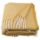 Yellow blanket, soft, warm, fringed, folded.