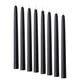 Eight black, cylindrical KLOKHET candles in a row, made of stearin, each with a cotton wick.