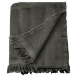 KLOTSTARR anthracite throw: waffled cotton-viscose blend, fringed edges, soft & textured.