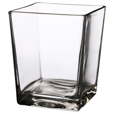 KLOTTRIG clear glass square vase, sleek and modern design.