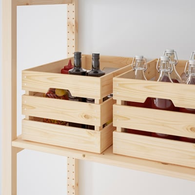 KNAGGLIG: wooden storage crate, natural, light-colored, rectangular, sturdy.