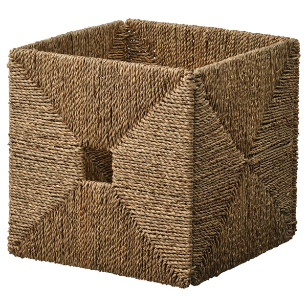 KNIPSA basket: natural seagrass, square shape, handwoven design, perfect for kallax shelving.