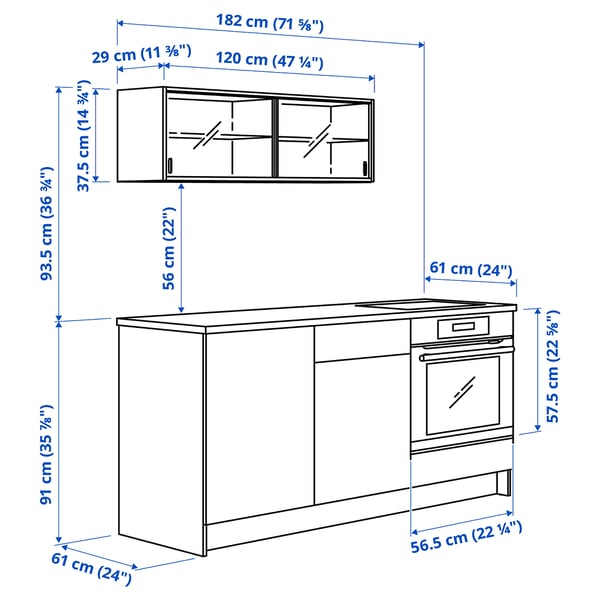 KNOXHULT Kitchen, white, 180x61x220 cm