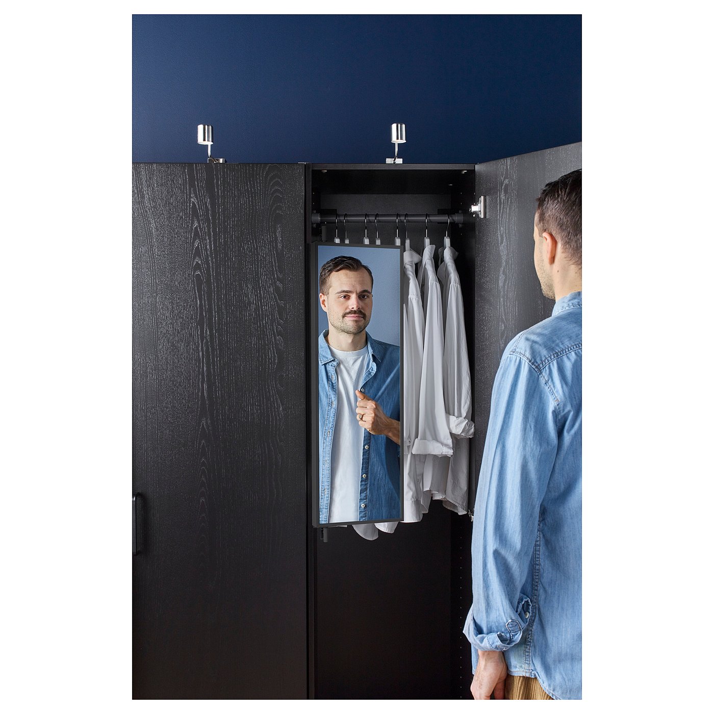 KOMPLEMENT Pullout mirror with hooks dark grey IKEA