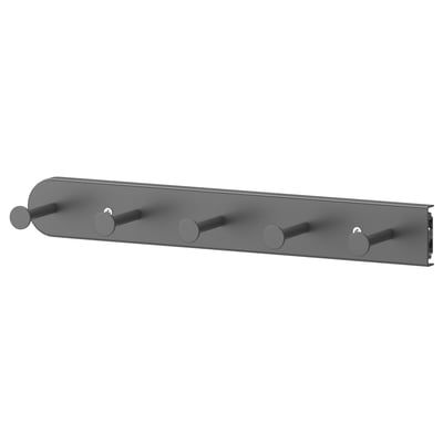 KOMPLEMENT gray metal wardrobe organizer with five round hooks.