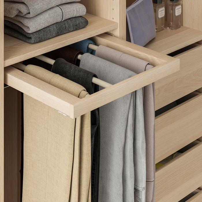 KOMPLEMENT pullout trouser hanger, white stained oak effect, 50x58 cm