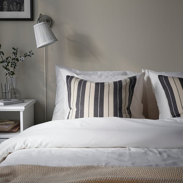 KORALLBUSKE Cushion cover, light beige/anthracite, 50x50 cm