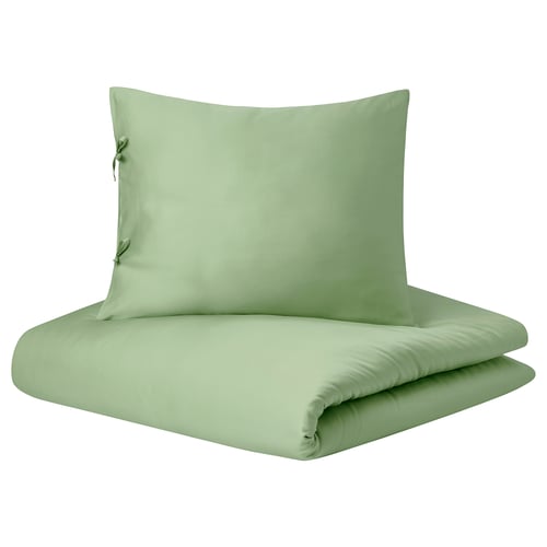 KRITSUGA green quilt set, lyocell, concealed pockets, decorative ribbons.