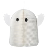 KUSTFYR ghost decoration, white, paper, dome-shaped, with black eyes, hangs by string.