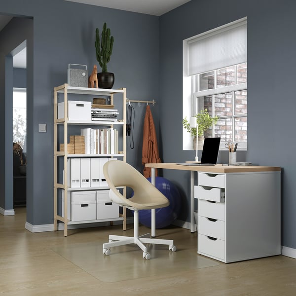 LAGKAPTEN / ALEX Desk, white stained oak effect/white, 120x60 cm