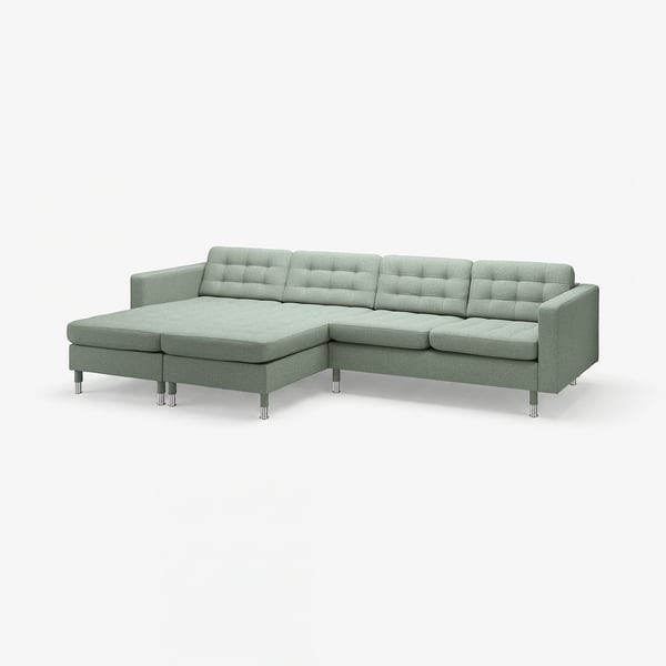 LANDSKRONA 4-seat sofa with chaise longues, Gunnared light green/metal