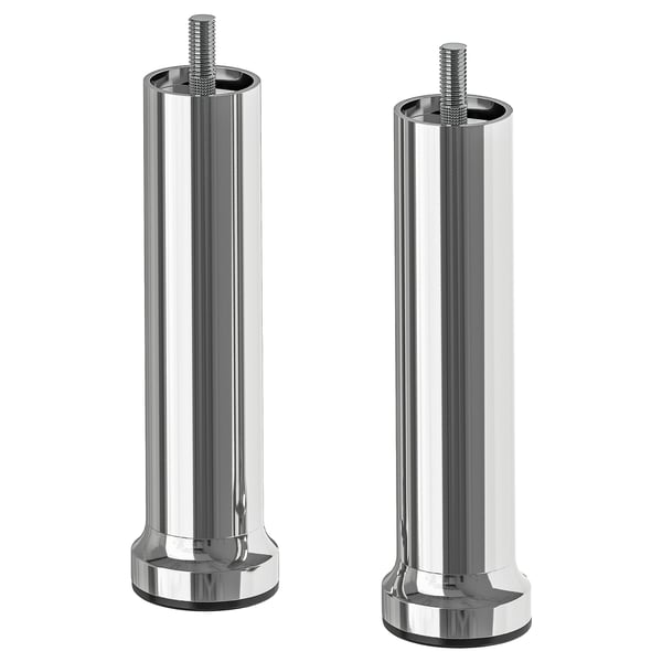 Two chrome-plated steel LÅNGARYD sofa legs with a sleek, cylindrical design.