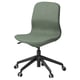 A green LÅNGFJÄLL office chair with adjustable height, lumbar support, and five casters. It a fabric seat and back, and a black metal base.