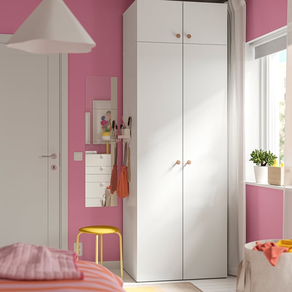 LASTARE Wardrobe combination, white/with height extension unit, 80x62x236 cm