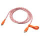 An orange and white coiled LILLHULT usb cable with rubber ends.