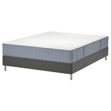 LYNGÖR bed base & mattress set, gray, slim design with white top, supportive pocket springs.