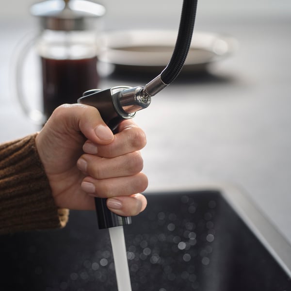MAJSJÖN Kitchen mixer tap pull out w spray, black