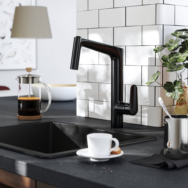 MAJSJÖN Kitchen mixer tap pull out w spray, black