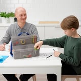 Man and boy crafting safely with MÅLA child-safe scissors and organizer.
