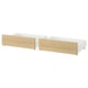Option: Ikea MALM white bed storage boxes with oak fronts, rectangular, rolling design.